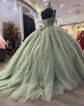 Sage Green Quinceanera Dress Sweetheart Neckline with Lace Appliques & Beaded Tulle Princess Gown for Sweet 16